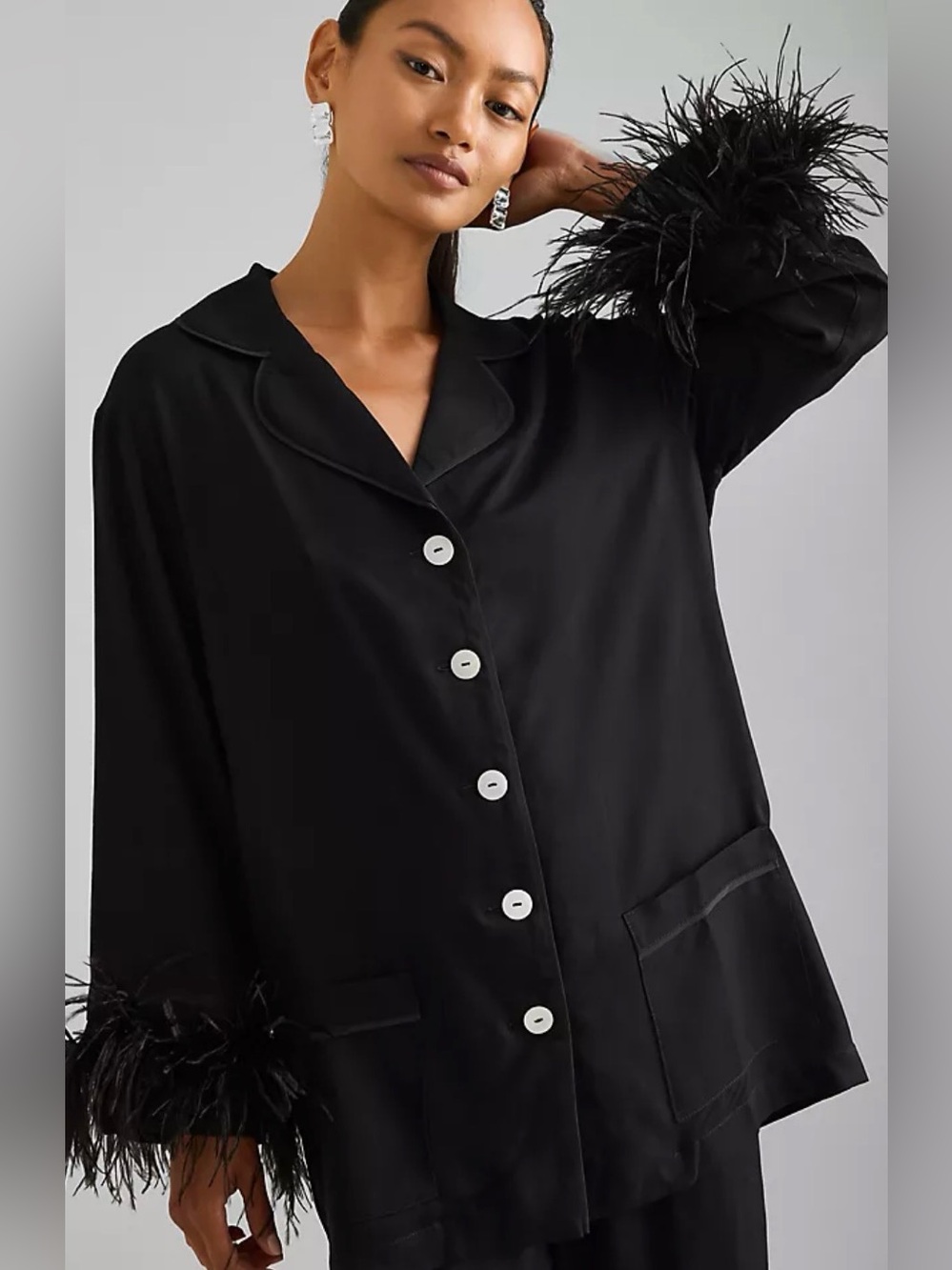 NWT Sleeper Party Pajama Top with Ostrich Feathers